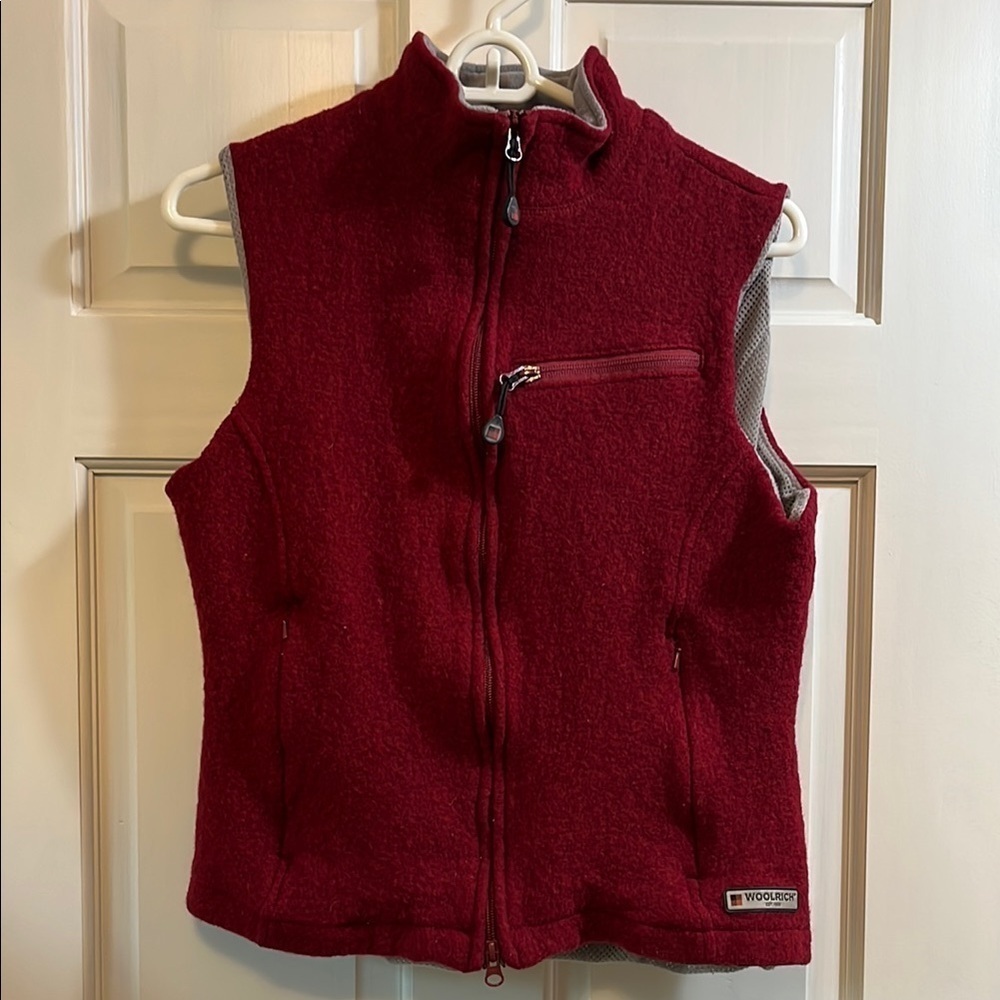 Woolrich Red Boiled Wool Mesh Lined Full Zip Up Vest - Size Small